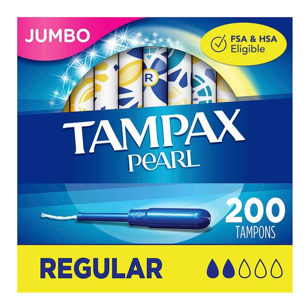 Tampax Pearl Tampons with Plastic Applicator, Regular Absorbency, 50 Count, Pack of 4 (200 Count Total)
