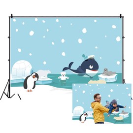 Renaiss 5x3ft Cartoon Penguin Backdrop for Photography Cute Animal Bear Ice Cave Winter Snowflake Polar Region Background for Baby Shower Children Birthday Party Decor Banner Studio Props