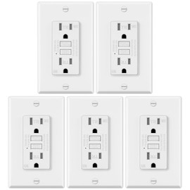 ELECTECK 5 Pack GFCI Outlets 15 Amp, Outdoor Weather Resistant (WR), Decor GFI Receptacles with LED Indicator, Ground Fault Circuit Interrupter, Wallplate Included, ETL Certified, White