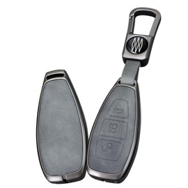 ontto Grey Intelligent Car Key Case Protective Cover Fits Ford Fiesta Focus Mondeo Ecosport Kuga S-Max Puma Edge Escape Metal Leather Key Case
