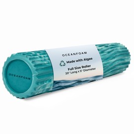 Oceanfoam Tidal Roller - Muscle Massage Foam Roller for Back Pain & Stretching - Wide Wave Textured - Ergonomic Design - Fitness Trainer, Yoga & Athletics - Full Size, 20" x 5" -Jade & Seafoam Marbled