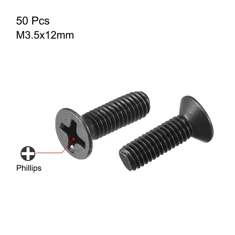 sourcing map M3.5 x 12mm Phillips Screw Fastener Black for