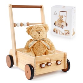 PairPear Wooden Baby Walker Push Toys,Adjustable Speed Nature Wood Push Walkers for Babies Learning to Walk,Toddler Push and Pull Toys Gift for Baby Girls and Boys 1-2
