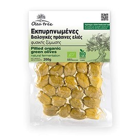 Olea Tree Greek Green Organic Pitted Natural Olives Super Colossal from Halkidiki, Pack of 3 x 200g (Total: 600g)