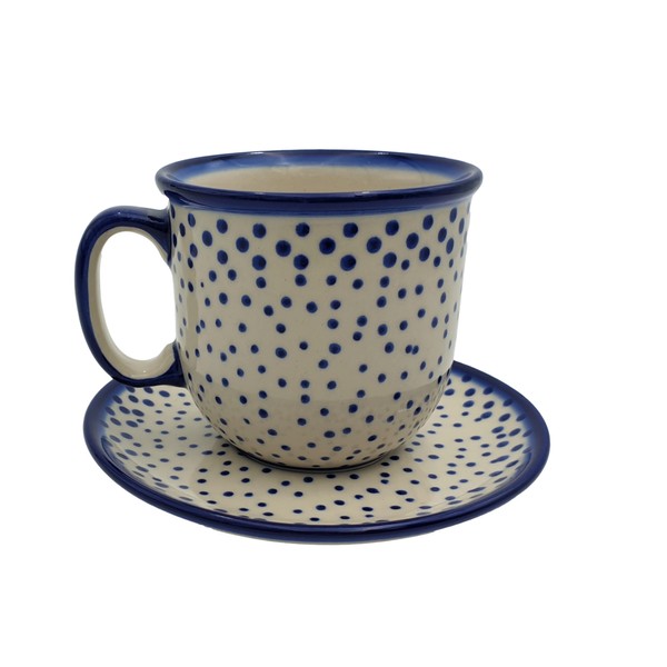 BLUESTAMP Bunzlauer Keramik Hand-Painted Cup with Saucer 280 ml, Decor