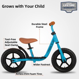 JOYSTAR 12 Inch Kids Balance Bike for 3 4 5 Year Old Boys Girls 12" Child Glider Bicycles Training Bikes Without Pedal Push Bike for Children Toddler Birthday Gifts Presents Blue