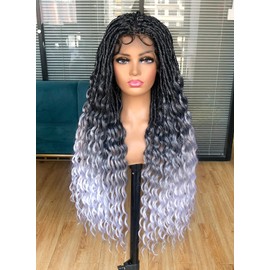 Annivia Faux Locs Braided Wigs for Black Women Full Lace Goddess Faux Locs Dreadlock Wigs with Baby Hair Soft Knotless Crochet Synthetic Lace Twist wig with Wave Curly Ends 32Inch