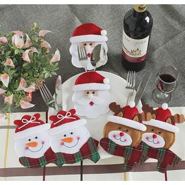ujktvba 6 Pieces Christmas Silverware Holder Cutlery Flatware Holders Cute Snowman Santa Claus Elk Knife Spoon Fork Storage Bag Pouch for Christmas Dinner Table Decorations Party Child Gift