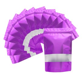 4CP 100 Pcs Zipper Smell Proof Bags with Window, Stand Up Foil Pouches for Food Selfsealing Storage, Reusable Bag for Packaging Small Business, Cookies, Nunt, Candy (Purple, 3.5x5.0 Inch)