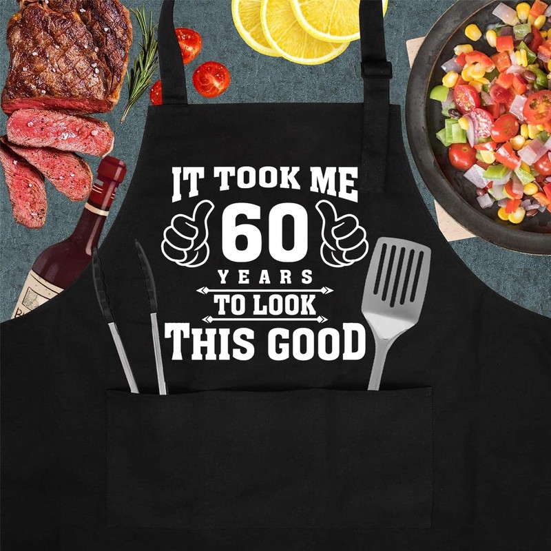 60th Birthday Gifts Kitchen Chef Cooking BBQ Aprons with 2