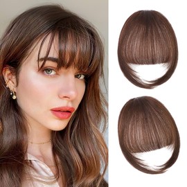 AISI BEAUTY Clip in Bangs-Fake Bangs Hair Clip 100% Real Human Hair Bangs French Bangs Fringe with Temples Flat Neat Fake Thick Hairpieces for Women(Dark Auburn Brown)