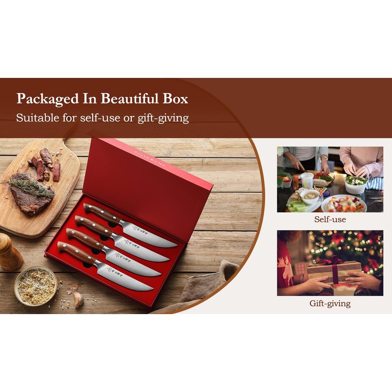 HEZHEN 5.3 Inch Steak Knives, Non Serrated Steak Knife Set