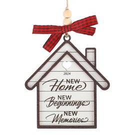 New Home Ornament 2024, House Shaped First Christmas Housewarming Gifts New Memories Wooden Hanging Christmas Decorations House Warming Gift Ideas for Women Homeowners Couples (Style 2)