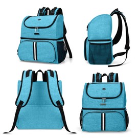 BAGLHER Pet Travel Bag, Double-Layer Pet Supplies Backpack (for All Pet Travel Supplies), Pet Travel Backpack with 2 Silicone Collapsible Bowls and 2 Food Baskets Sky Blue