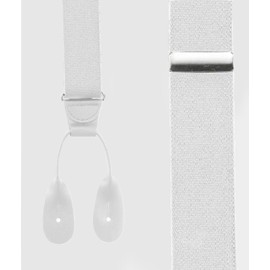 HOLD'EM Tuxedo Suspenders for Men Black Genuine Leather Button End 1.25 Inches Mens Braces Suspenders- White (Regular 46" Long)