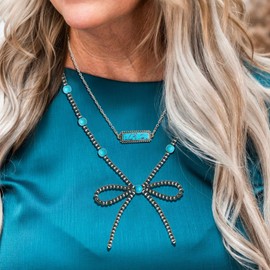 Navajo Pearl Bow Necklace Western Jewelry for Women Cowgirl Turquoise Necklaces Jewelry (8)