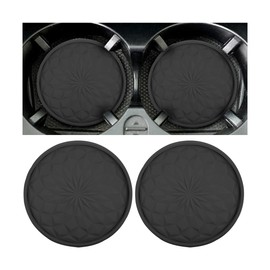 Adunsiaoto Pack of 2 PVC Material Car Coasters, Non-Slip Car Mats for Cup Holder, Non-Slip Drink Holder Embedded in Ornaments (Black)