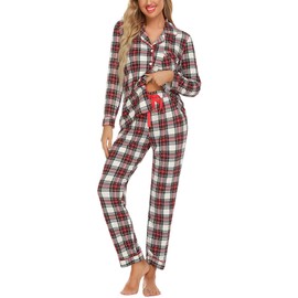Matching Family Pajamas Sets Christmas PJ's Sleepwear Button Down 2piece Plaid Pjs Set For Women