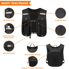 JACMKEON Running Vest Men Women, Running Backpacks with 550MLSoft Water Bottle and Headlamp Multi Functional Pocket Running Hydration Vest for Hiking Climbing Biking
