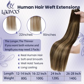 LaaVoo Weft Hair Extensions Real Human Hair 20 Inch 100g Balayage Dark Brown Mix Caramel Blonde Hair Extensions Straight Sew in Hair Extensions Double Weft Hair Extensions #4/27/4