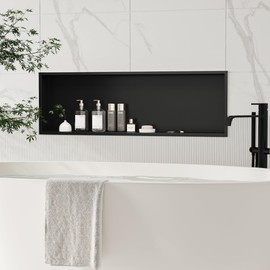 Qeke Stainless Steel Shower Niche 36" X 12", No Tile Needed Wall Niche, Recessed Shower Shelf for Bathroom Storage, Matte Black