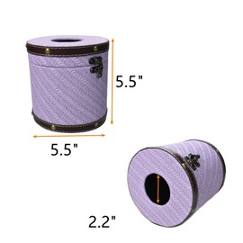Decorative Toilet Paper Roll Cover with Lid - 5.5cm Diameter, PU Leather & Wood, Space-Saving, Multi-Color, Waterproof Bathroom Storage for Tissues, Cosmetics, Remotes (Taro Purple)