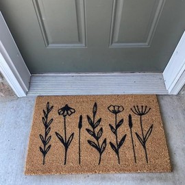 Wild Flower Door Mat, Flower Mat, Spring Decor, Housewarming Gift, Flower Decor, Front Door Coir Doormat, Non Slip Floor Mat for Home Bathroom Kitchen Entrance 16 x 24 inch