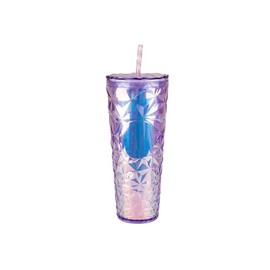 PRISTINE ENTERPRISE Crystal Effect Reusable Cold Cup with Straw, 710ml, 23cm Tall, Geometric Pattern, 4 Colours (Lilac)
