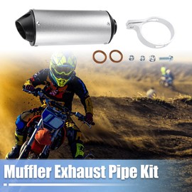 X AUTOHAUX 28mm 1.1 inch Exhaust Silencer Muffler with Clamp Gasket for 50cc 110 125cc Thumpstar Coolster Chinese Taotao Pit Dirt Bike CRF XR SSR TTR YCF ATV Quad 4 Wheeler Dune B Silver Tone