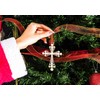 FurniGift Cross Christian Christmas Ornament 2025 - Metal Pearl Cross