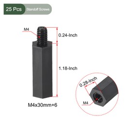 YOKIVE M4 Nylon Hex PCB Standoff Screws High Insulation Height Consistency for Motherboard (Black 30mm+6mm) 25pcs