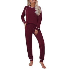 Ekouaer Pajamas Set for Women Soft Comfy Pjs Sets Long Sleeve Sleepwear Loungewear S-XXL Wine Red
