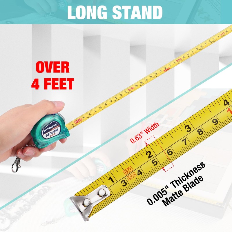 WORKPRO Mini Tape Measure, 2 Pcs 6FT Retractable Easy Reading