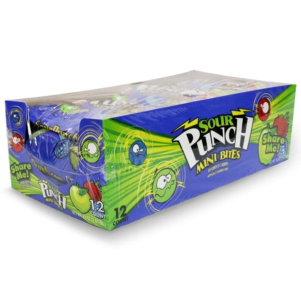 Sour Punch Bites, Strawberry, Apple & Blue Raspberry Flavors, Chewy Candy, 3.5oz Bag (12 Pack)