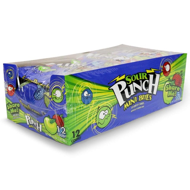 Sour Punch Bites, Strawberry, Apple & Blue Raspberry Flavors, Chewy Candy, 3.5oz Bag (12 Pack)