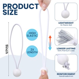 Wowangce 9 Inch 100 Pcs Ball Bungee Cords, White