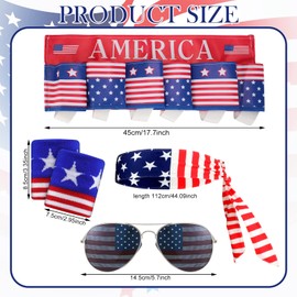 Mepase 4 Pcs 4th of July Accessories for Men Patriotic Beverage Beer Belt American Flag Sunglasses US Flag Sweatband American Bandana Headband for Independence Day National Day Outdoor Party Dress Up