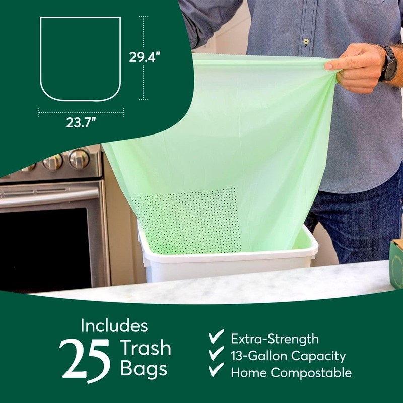 Cleanomic Compostable* 13 Gallon Trash Bags with Drawstring (3 Pack,
