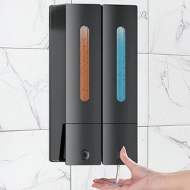 WPPQWP Soap Dispenser Wall Mounting, No Drilling, (2 x 400 ml) Shower Gel Dispenser Wall, Shampoo Dispenser for Shower/Bathroom, Wall Soap Dispenser (400 ml, Pack of 2)