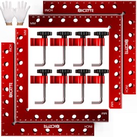 DICATTE 90 Degree Positioning Square Right Angle Clamp 7.1" x 7.1" Aluminum Alloy Woodworking Carpenter Tool,4 Pcs Right Angle Clamps With 8 Clamps,For Picture Frame Box Cabinets Drawers