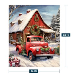 Neatee Living Farmhouse Christmas Throw Blanket Vintage Red Truck Blanket Xmas Winter Holiday Throw Blanket Couch Sofa Bed Soft Cozy Lightweight Fuzzy Plush Fleece Lap Blankets and Throws 50x60