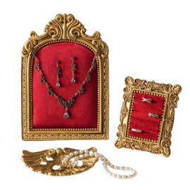 Aboacent 3-piece Velvet Slots Ring Holder Dish Set, Vintage Jewelry Display Tray, Earring Organizer, Baroque Trinket Storage Dish for Women Gifts, Necklace Jewelry Stand for Selling