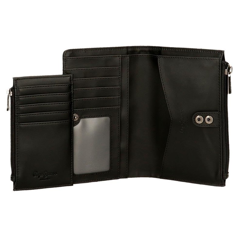 Pepe Jeans Kendra 3 Compartment Wallet Black 17.5 x 9.5
