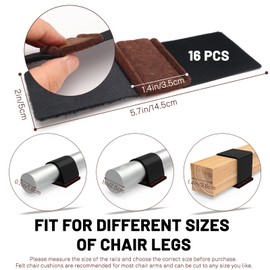 Realand 16pcs Felt Chair Leg Floor Protectors with Hook and Loop for Sled Chairs, Wrap-Around Felt Pads for Chairs Feet Covers, Chair Leg Protectors for Hardwood Floors, 2×5.7in