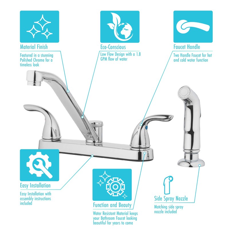 Aqua Vista 25-K82CS-CH-AV Kitchen Sink Faucet with Side Spray, Polished
