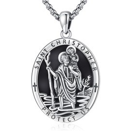 Eusense Archangel Michael/Saint Christopher/Saint Jude Thaddeus/Seven Archangels/Holy Mary/Jesus Cross Pendant Amulet Necklace Gifts 925 Silver Christian Chain Jewellery Men Women, Sterling Silver, No