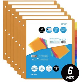 OS Plus 8-Tab Plastic Binder Dividers, Insertable Multicolor Big Tabs, 6 Sets