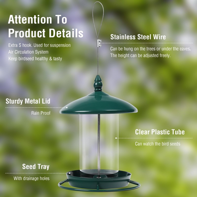 Bird Feeder for Outdoors, Holds 1.50LB Seeds,