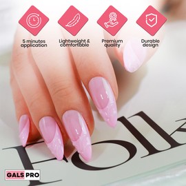 GALSPRO Medium Press on Nails - Set of 24 Fake Nails with Designs in 12 Different Sizes for Perfect Fit, Cute False Nails Kit for Women with 0.07oz Nail Glue (CHARMING PINK ALMOND SHAPE, Medium)