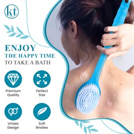 Bath Body Brush - Long Handle Back Shower Brush Exfoliating Back, Body, and Feet Scrubber Soft Nylon Bristles (Green)